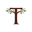 © riiicil - Tree-shaped letter T with leaves representing nature and growth.