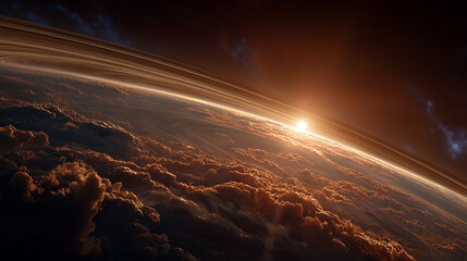 Wall Mural - celestial dawn: captivating view of the planet surface, a breathtaking sunrise paints the atmosphere