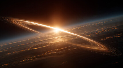 Wall Mural - cosmic rings: a breathtaking vista of an ethereal planetary body adorned with a radiant ring system,