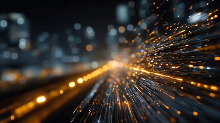 Wall Mural - speedy sparks in urban landscape: a vibrant display of sparks streaks through the night, hinting at 