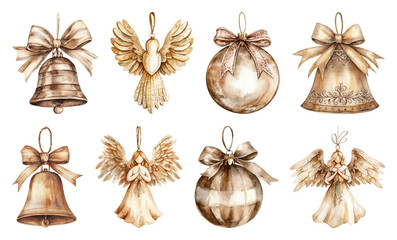 Wall Mural - png vintage christmas ornaments illustration, element set on transparent background
