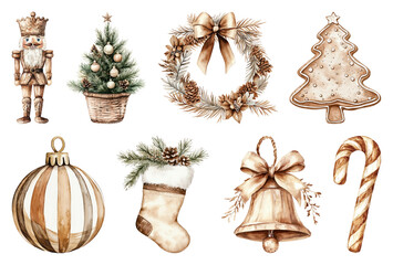 Wall Mural - png vintage christmas holiday decorations illustration, element set on transparent background