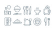 © dada - A collection of culinary and hospitality icons representing food service and dining experiences including utensils and kitchenware