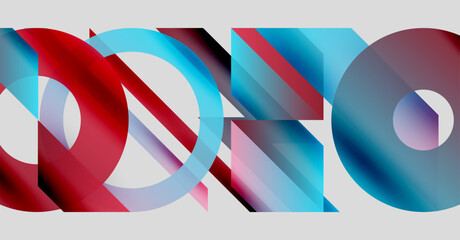 Wall Mural - abstract composition. overlapping shapes create dynamic visual effect. red, blue hues dominate desig
