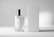 © ArtStock - Minimalist perfume bottle and white box mockup on a clean studio background