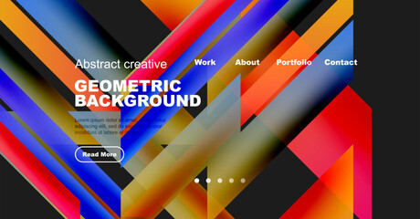 Wall Mural - colorful geometric design. website header with text, navigation, button. bright gradients, modern ae