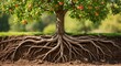 © Supra - Apple tree with exposed roots and ripe fruit, showcasing the interconnectedness of life