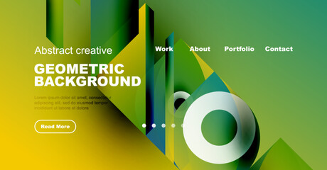 Wall Mural - modern website template. vibrant geometric shapes, gradients, text elements present design for portf