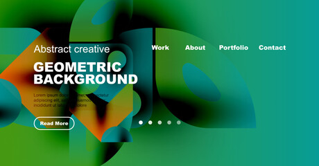 Wall Mural - abstract website header design. fluid shapes, vibrant colors, text overlay, navigation menu present.