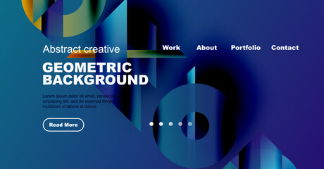 Wall Mural - modern website mockup. blue gradients dominate design. geometric shapes create dynamic visual intere