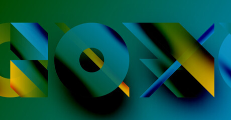 Wall Mural - abstract graphic design features overlapping colorful shapes forming letters. gradient hues create d