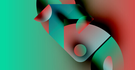 Wall Mural - abstract composition featuring overlapping shapes, vibrant colors. teal, red, gray blend creating mo