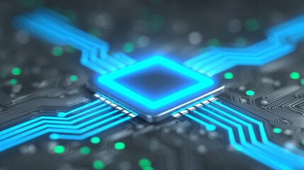 illuminated circuitry, a closeup of circuit board bathed in blue light, highlighting intricate elect