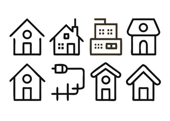 a comprehensive collection of clean line art house and web interface symbols for digital application