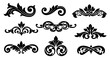 © Argent - A set of elegant scroll ornaments and classic vintage flourishes. Isolated black silhouette vector graphics for creating ornate borders and decorative frames.
