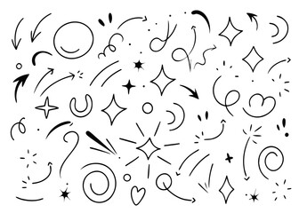 Artistic hand drawn arrow shape with brush stroke underline and graphic element design for creative projects