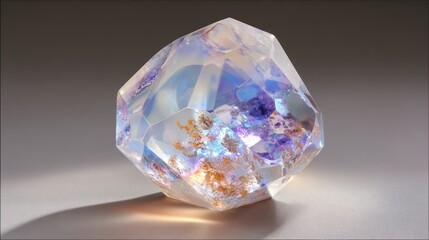 Faceted gemstone with vibrant inclusions.