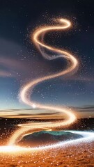 Wall Mural - river of glowing sand flows down to the bottom with glittering particles swirling around