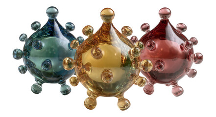 Three Colorful Isolated Objects on Transparent Background