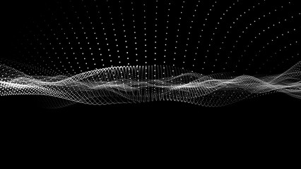 The halftone texture is monochrome. abstract background with flowing particles. Digital future technology concept.
