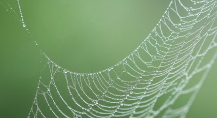 Delicate spiderweb adorned with sparkling morning dew drops, a natural wonder captured.
