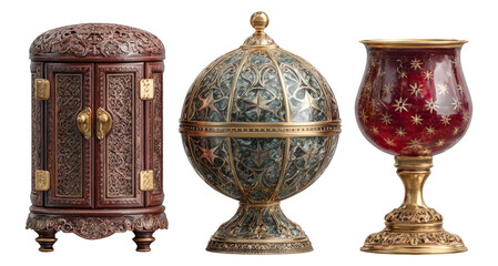 Antique Decorative Objects on Isolated Transparent Background