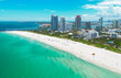 Top view of South Miami Beach. Scenic drone view of Miamis famous coastline. Miami Beach skyline with skyscrapers. Aerial view of Miami Beach in summer. Miami Beach shore with skyscrapers.