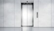 © RidoyDesigns - Blank silver closed elevator in office floor interior mock up, front view, 3d rendering. Empty lift with buttons near concrete wall mockup. Concept of business center or hotel lifting template