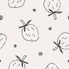 Wall Mural - strawberries, baby drawings, scribbles, seamless pattern design. endless background, kids sketch, be
