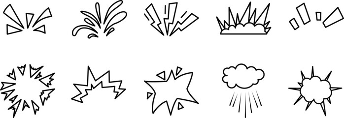 Wall Mural - A collection of various comic and scrapbook-style line art elements, including lightning bolts, starbursts, explosions, and cloud icons.