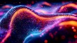 © Darya - Abstract glowing waves of neon particles in vibrant purple, orange, and blue hues, symbolizing energy flow, data streams, or futuristic digital landscapes.