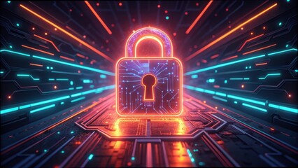 Digital Lock with Circuitry Background Representing Cybersecurity Concepts