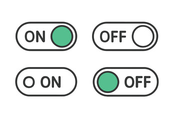 Switch toggle buttons ON OFF vector isolated web elements, mobile app interface controls, modern UI design, cartoon illustration with transparent background, user interface icons