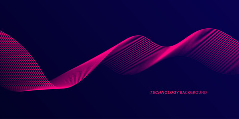Wall Mural - Abstract glowing wave lines on dark blue background. Dynamic wave pattern. Modern flowing wavy lines. Futuristic technology concept. Suit for banner, poster, cover, brochure, flyer, website