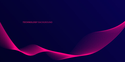 Wall Mural - Abstract glowing wave lines on dark blue background. Dynamic wave pattern. Modern flowing wavy lines. Futuristic technology concept. Suit for banner, poster, cover, brochure, flyer, website