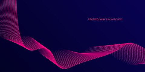 Wall Mural - Abstract glowing wave lines on dark blue background. Dynamic wave pattern. Modern flowing wavy lines. Futuristic technology concept. Suit for banner, poster, cover, brochure, flyer, website