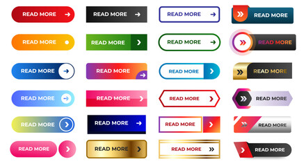 set of read more buttons icon design. colorful gradient read more button pack for website, ads, ui a