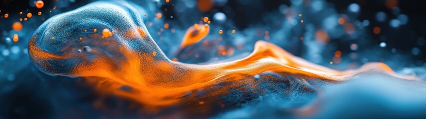 Wall Mural - Abstract Blue and Orange Liquid with Suspended Orange Spheres