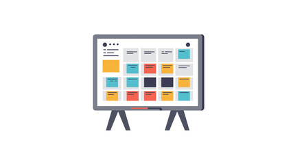 Flat design calendar interface on standing screen with colorful events