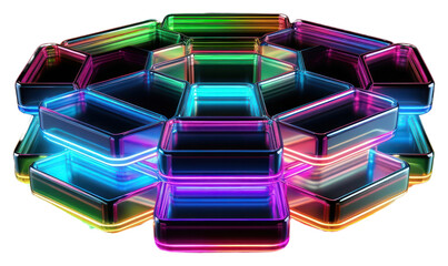 Wall Mural - png 3d render of hexagon icon neon light illuminated.