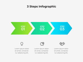 Wall Mural - three step horizontal infographic with icons for business and presentations