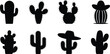 © KRISNARANI - Black cactus silhouette collection, desert plant icons, western nature symbols, Mexican style clipart, succulent vector set, southwestern decorative graphic elements