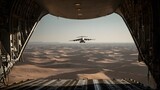 Military Airlift Operation, Cargo Plane, Desert, Photography, Aerial View, Transportation and Logistics