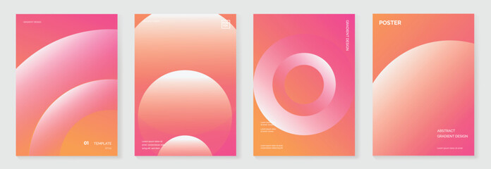 Wall Mural - Modern gradient poster on pink orange background vector set. Cover template with white pink gradient geometric shape. Modern Design for wall art, flyer, brochure, cover and web banner.
