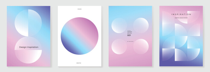 Wall Mural - Modern gradient poster on pink blue background vector set. Cover template with white geometric shape. Modern Design for wall art, flyer, brochure, cover and web banner.