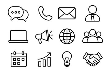 business communication linear icon set. vector symbols for web and mobile app interfaces. corporate 