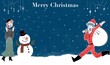© Pan Ohdachi - 雪の降るクリスマスの夜、サンタクロースの格好をした男性と女性の幸せそうなイラスト