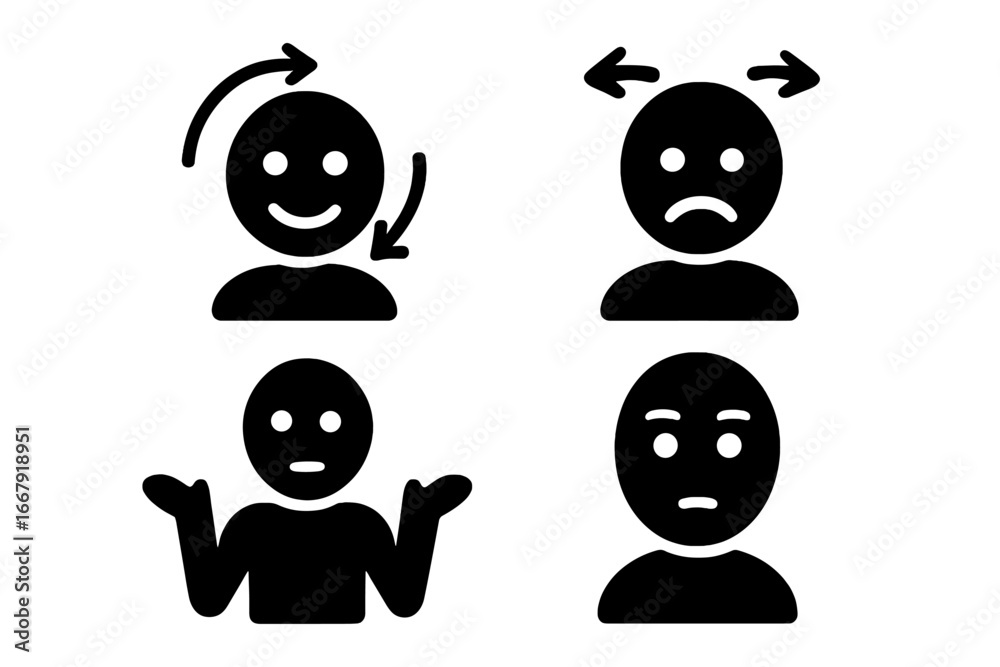 Nonverbal cues icon set. Body language concepts like nodding, shaking ...