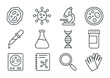 © Tania - Paleomicrobiology Icon Set. Outline icon set of Paleomicrobiology studies: bacterial fossil, virus
