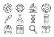 © Tania - Paleomicrobiology Icon Set. Outline icon set of Paleomicrobiology studies: bacterial fossil, virus